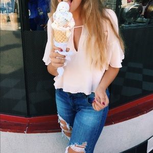 CUTE PINK FLOWY BLOUSE